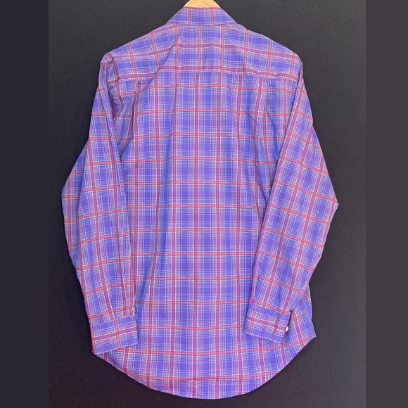 Hickey Freeman Button Down Shirt, Men’s Medium, Purple Tartan Plaid, Long Sleeve - Picture 8 of 9